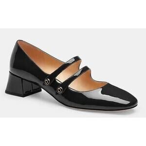 Coach Angelina Black Patent Block Heeled Mary Jane Double Strap Shoes 7.5